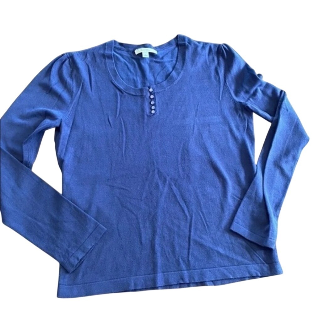 Merona‎ Womens L Blue Shoulder Button Detail Crewneck Knit Sweater Pullover Y2K
